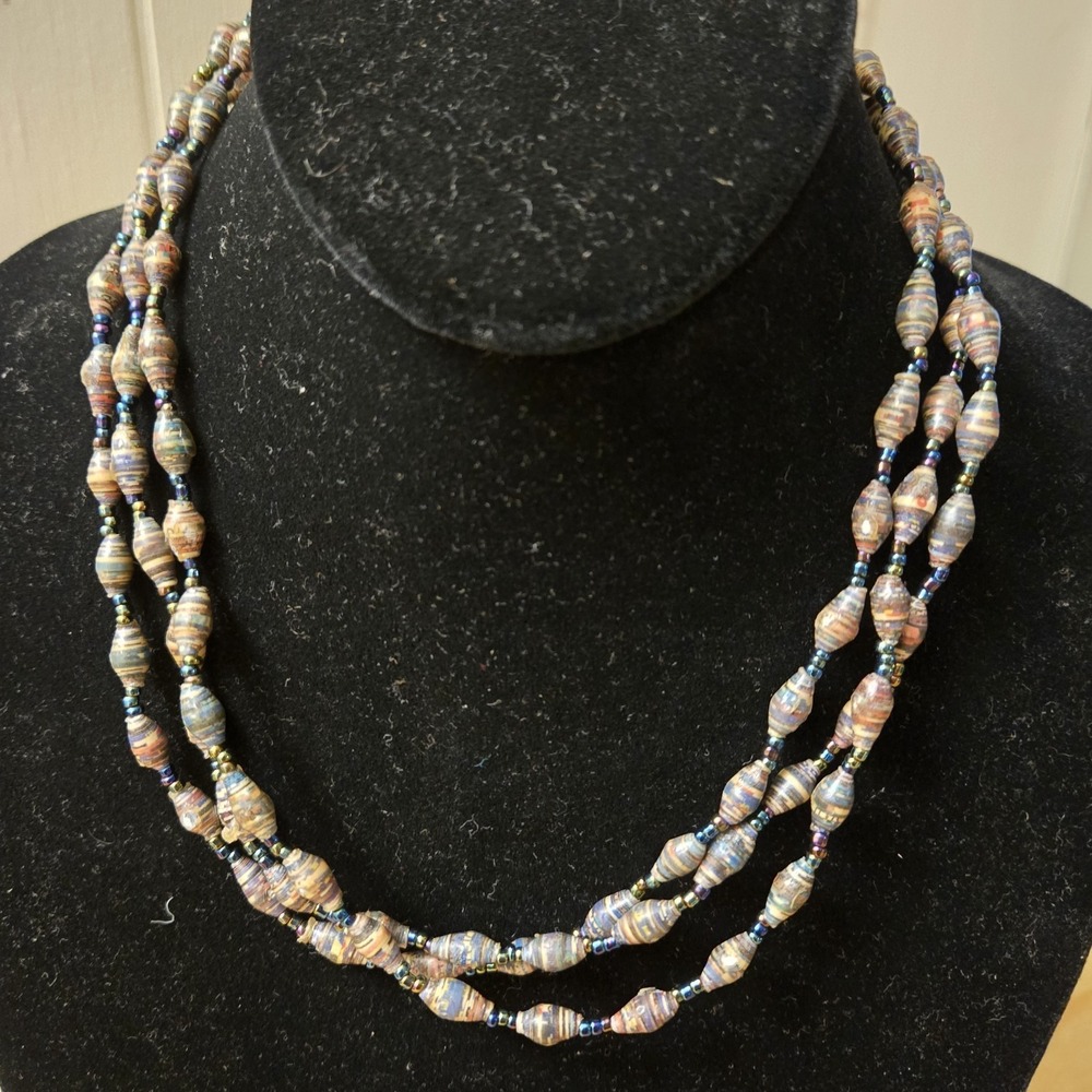 Bead For Life Recycled Twisted Paper Bead Necklace Multi Color Made in Uganda
